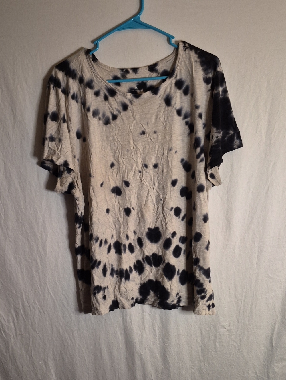 Lucky Brand Cream and Black Tie-Dye Short Sleeve Tee
